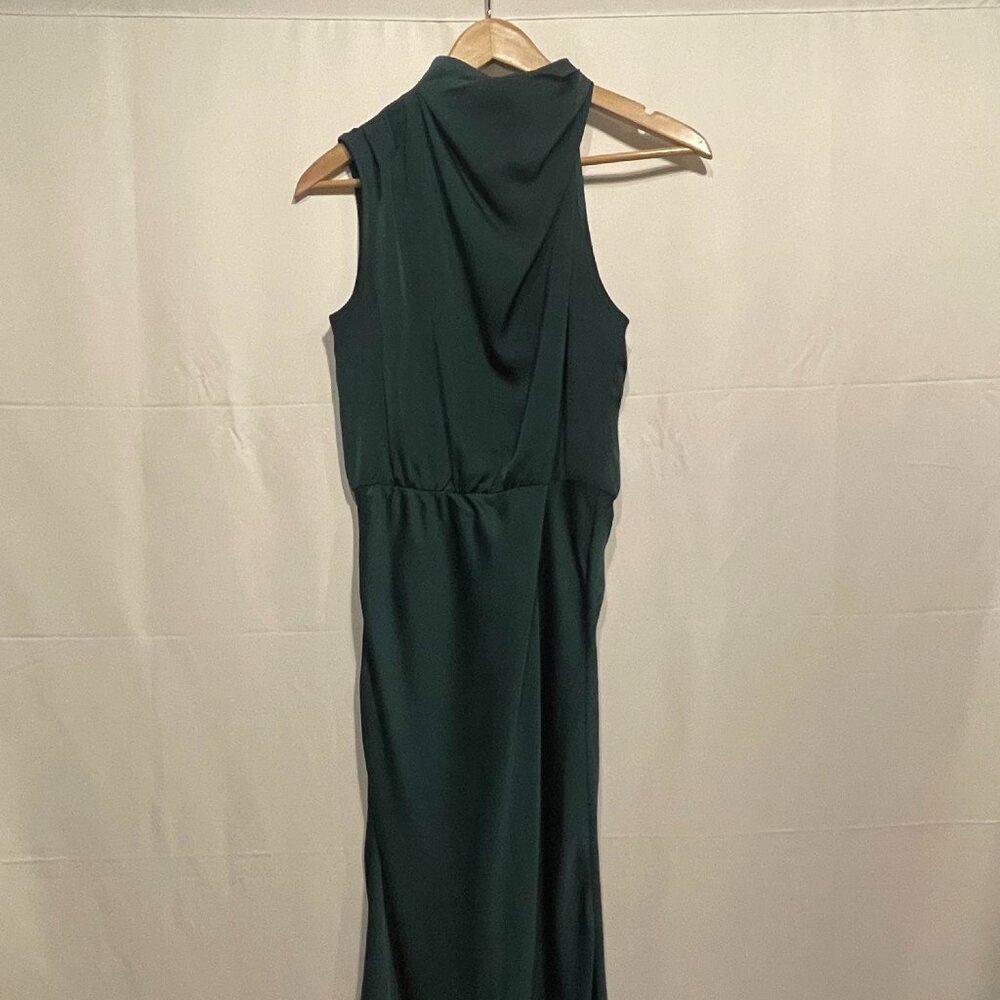 Pretty Garden Women's Size S Elegant Green Dress One Shoulder Mock Neck Midi